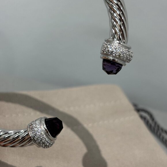 David Yurman 7mm Cable Station Bracelet Silver with Amethyst with diamonds - Picture 2 of 6